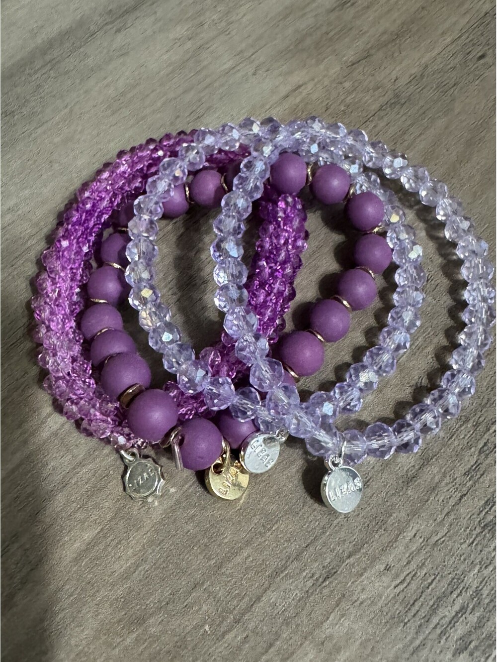 LIZAS Purple Beaded Stackable Glass Bracelet Set of 4